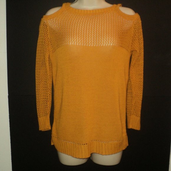 Serendipity by Victoria Sweater Size L Melon-Gold Cold Shoulder Long Sleeves - Picture 1 of 5